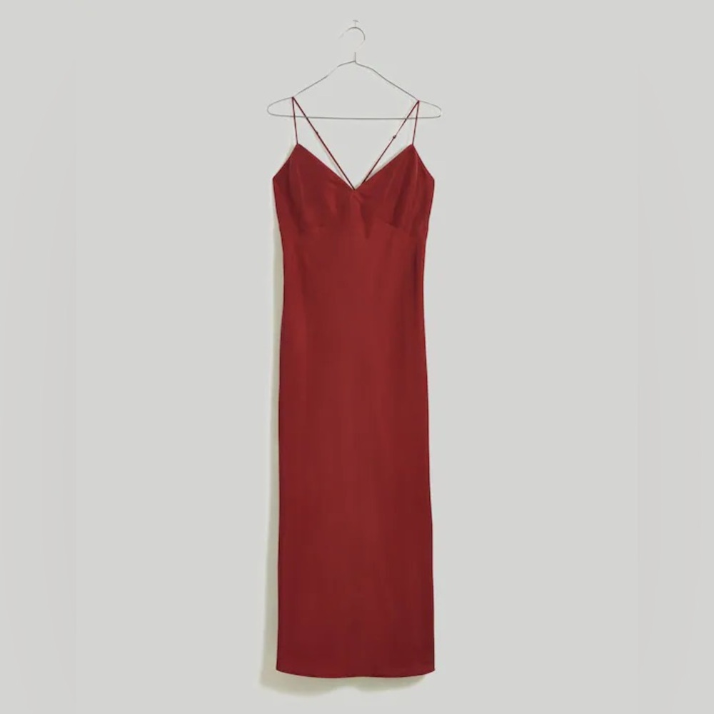 Madewell Layton Midi Slip Dress in Silk - Rusted Red
